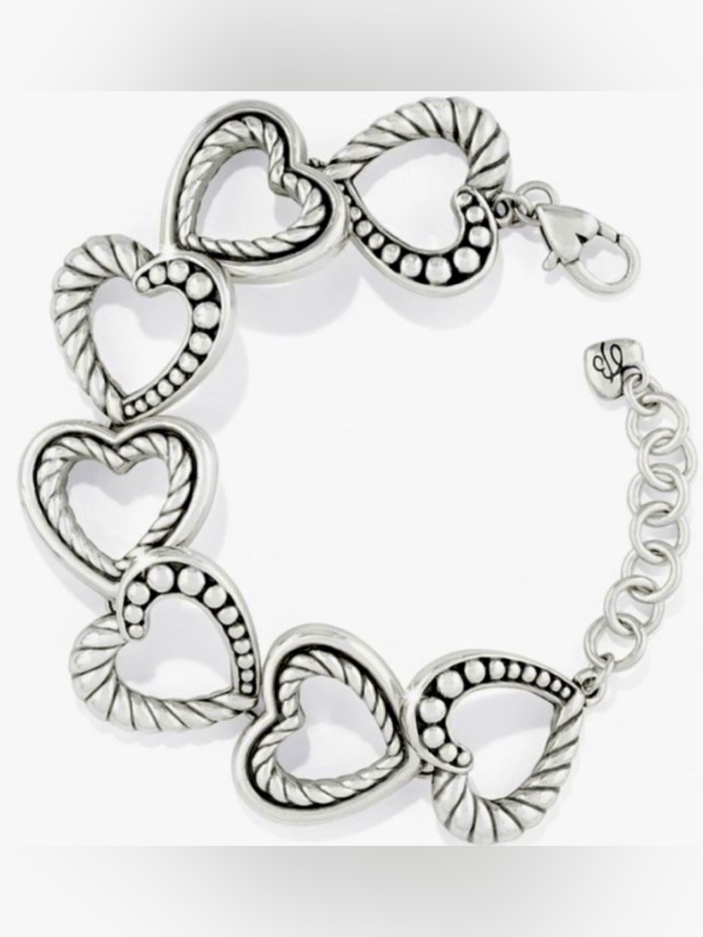 NEW Brighton Silver Linked Hearts Chain Bracelet Adjustable BRIGHTON DUSTER BAG